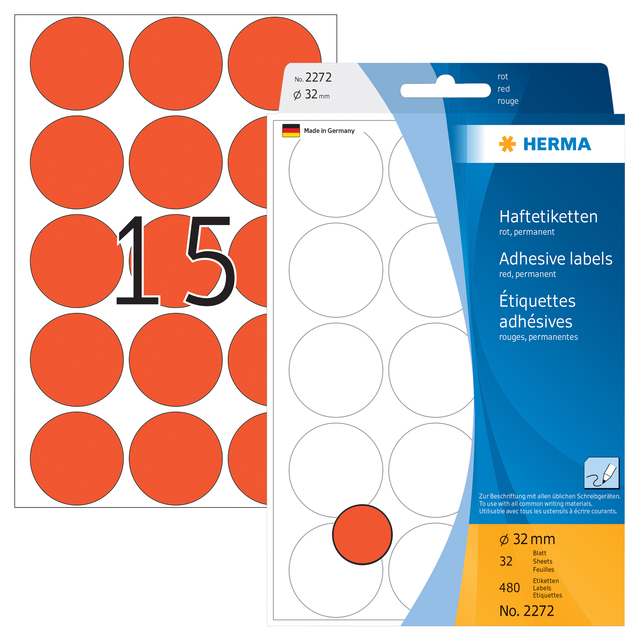 Etiket HERMA 2272 rond 32mm rood 480 stuks — Foto 2 van 2