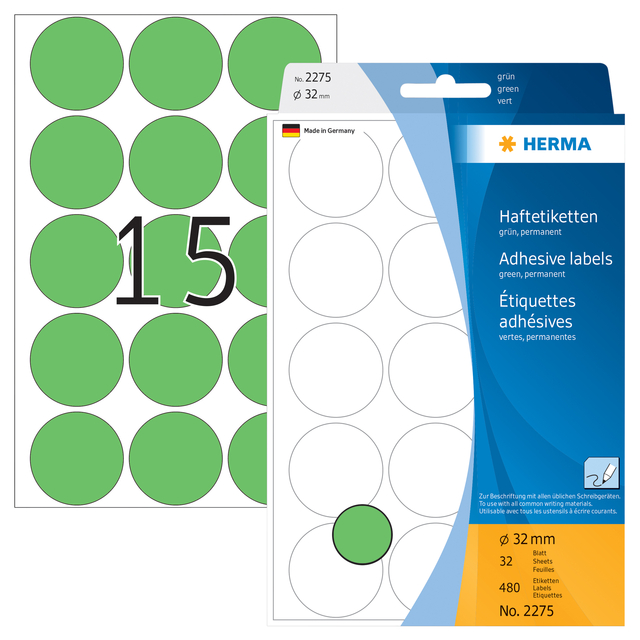 Etiket HERMA 2275 rond 32mm groen 480 stuks — Foto 2 van 2