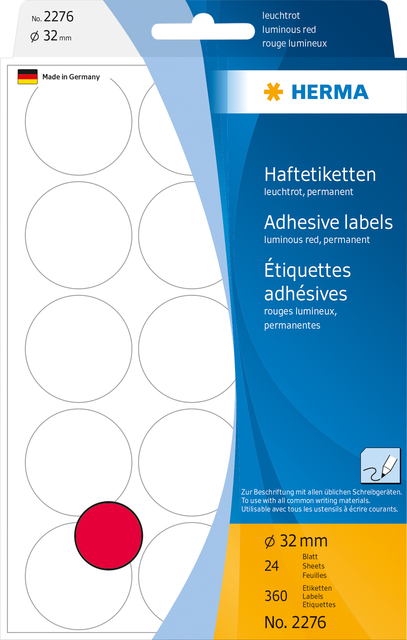 Etiket HERMA 2276 rond 32mm fluor rood 360stuks afbeelding