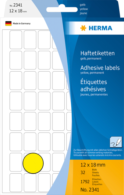 Etiket HERMA 2341 12x18mm geel 1792stuks afbeelding