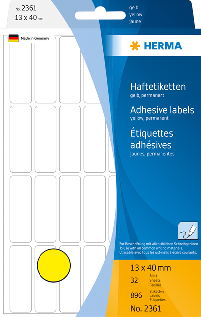 Etiket HERMA 2361 13x40mm geel 896 stuks afbeelding