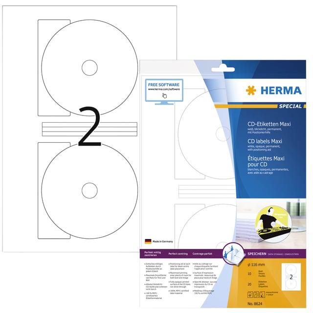 Etiket HERMA 8624 CD 116mm wit opaqua 20stuks afbeelding