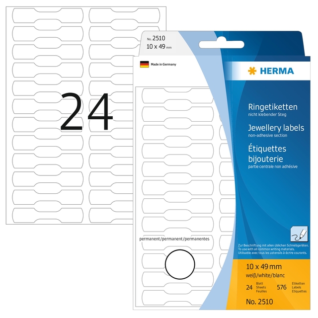 Etiket HERMA 2510 10x49mm wit 576 etiketten afbeelding