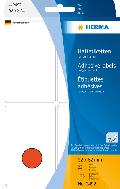 Etiket HERMA 2492 52x82mm rood 128 stuks afbeelding