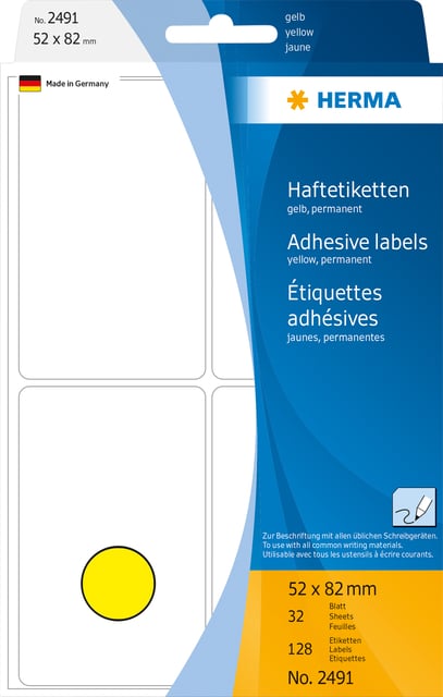 Etiket HERMA 2491 52x82mm geel 128 stuks afbeelding