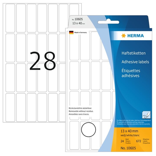 Etiket HERMA 10605 13x40mm verwijderbaar 672 etiketten afbeelding