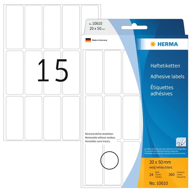 Etiket HERMA 10610 20x50mm verwijderbaar 360 etiketten afbeelding