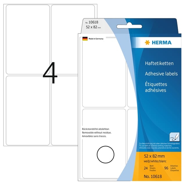 Etiket HERMA 10618 52x82mm verwijderbaar 96 etiketten afbeelding
