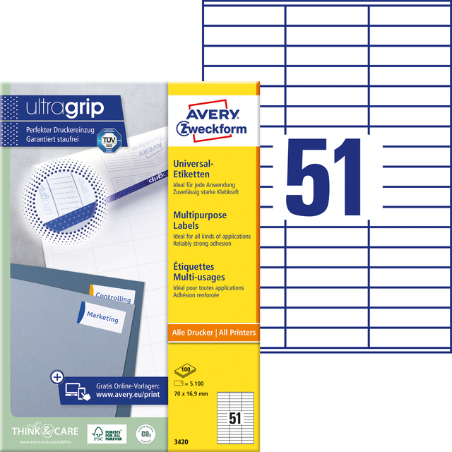 Etiket Avery 3420 70x16.9mm wit 5100 stuks — Foto 2 van 2