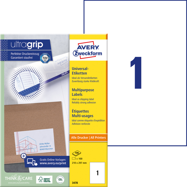 Etiket Avery 3478 210x297mm A4 wit 100 stuks — Foto 2 van 2