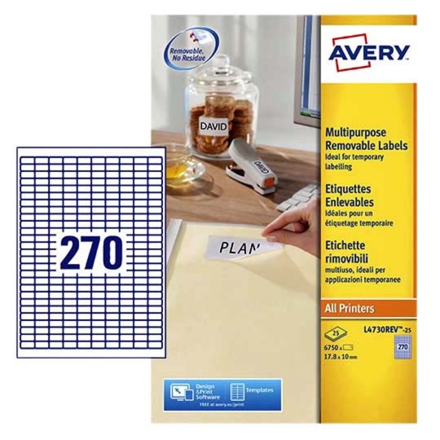 Etiket Avery L4730REV-25 17.8x10mm wit 6750 stuks