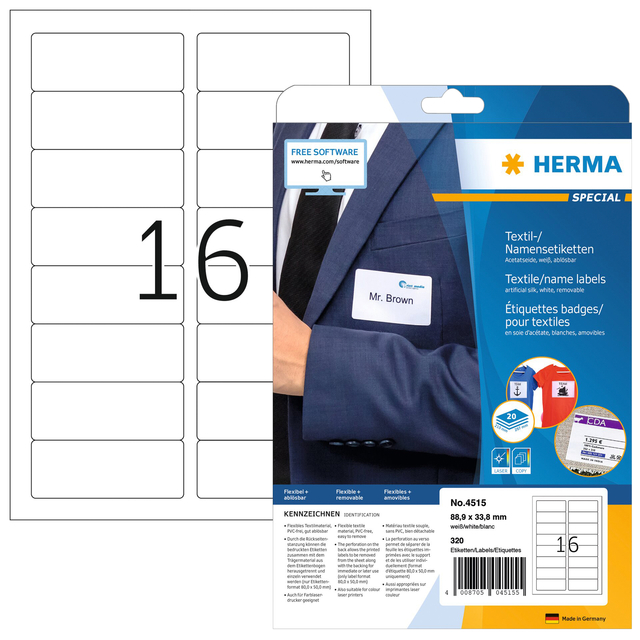 Naambadge etiket HERMA 4515 88.9x33.8mm wit afbeelding