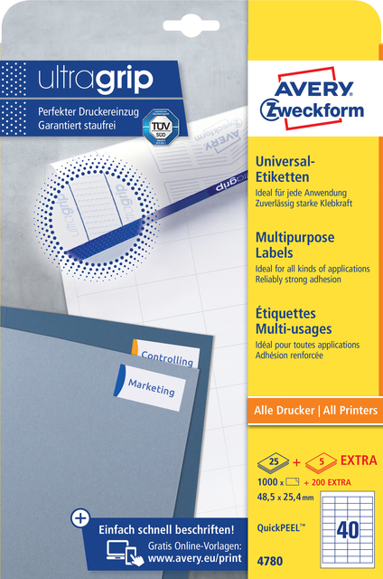 Etiket Avery Zweckform 4780 48.5x25.4mm wit 1000stuks afbeelding