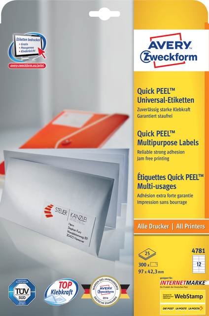 Etiket Avery Zweckform 4781 97x42.3mm wit 300stuks afbeelding