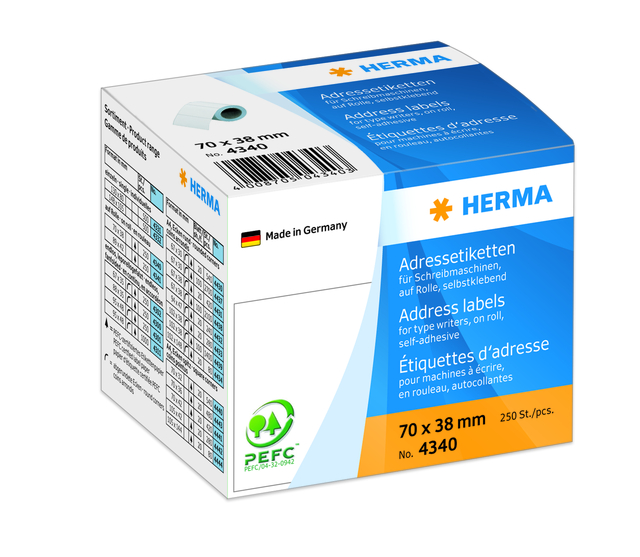 Etiket HERMA adres 4340 70x38mm op rol wit 250stuks afbeelding