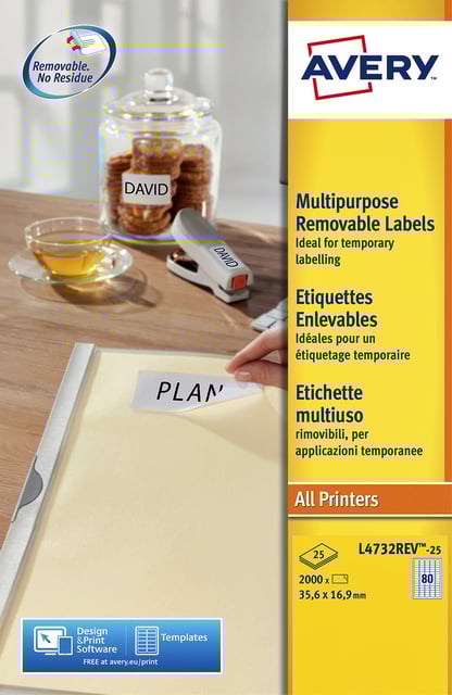 Etiket Avery L4732REV-25 35.6x16.9mm wit 2000 etiketten afbeelding