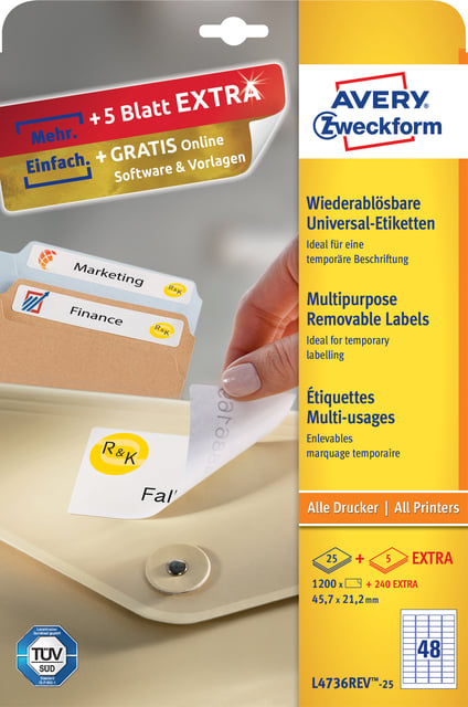 Etiket Avery L4736REV-25 45.7x21.2mm wit 1200 etiketten afbeelding
