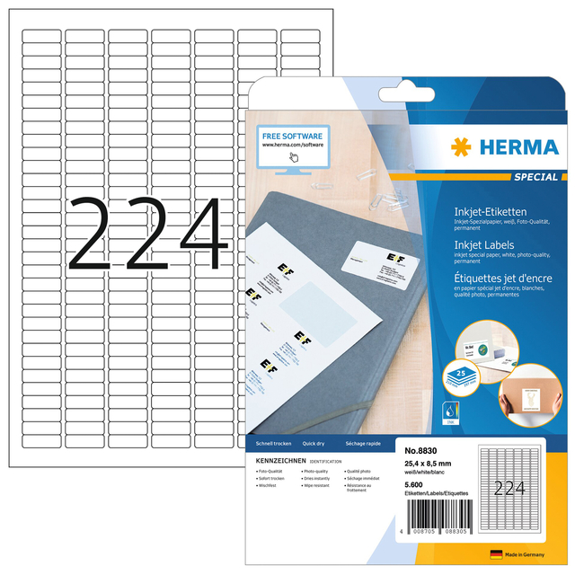 Etiket HERMA 8830 25.4x8.5mm mat wit 5600stuks afbeelding