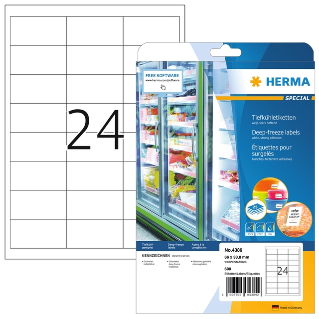 Etiket HERMA 4389 66x33.8mm diepvries wit 600stuks afbeelding