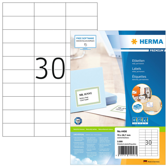 Etiket HERMA 4456 70x29.7mm premium wit 3000stuks afbeelding