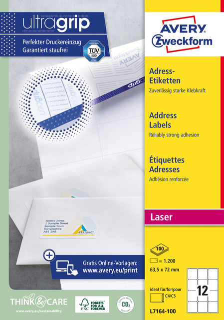 Etiket Avery L7164-100 63.5x72mm wit 1200stuks afbeelding