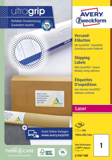 Etiket Avery L7167-100 199.6x289.1mm 100stuks wit afbeelding