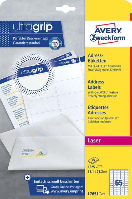 Etiket Avery L7651-25 38.1x21.2mm wit 1625stuks afbeelding