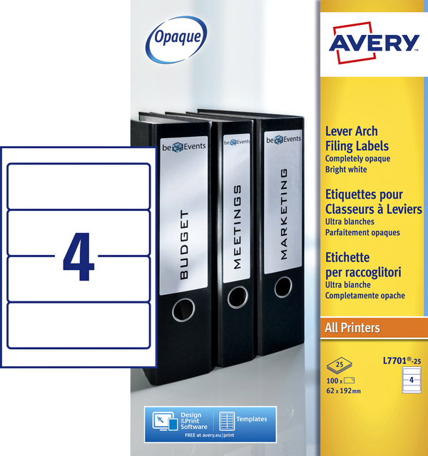Rugetiket Avery breed 62x192mm zelfklevend wit 25 vel afbeelding