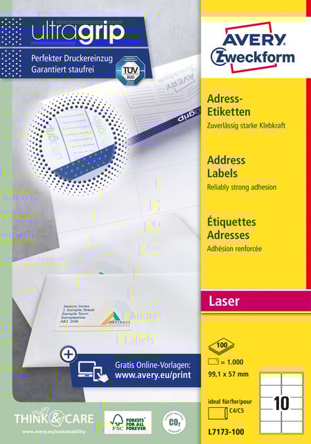 Etiket Avery L7173-100 99.1x57mm wit 1000 etiketten afbeelding