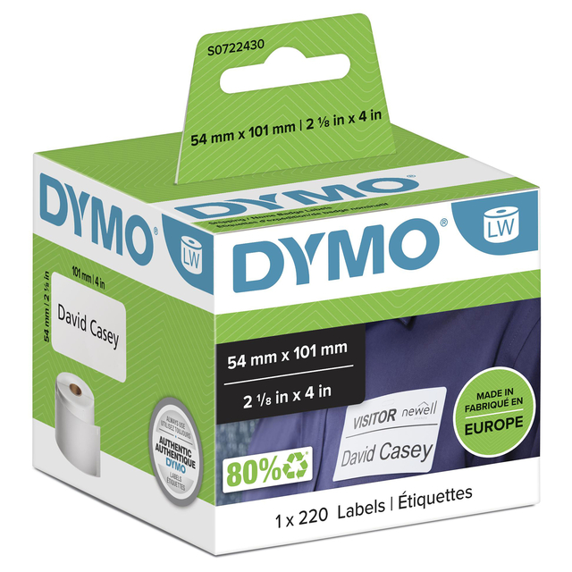 Etiket Dymo LabelWriter naamkaart 54x101mm 1 rol á 220 stuks wit afbeelding