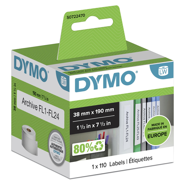 Etiket Dymo LabelWriter multifunctioneel 38x190mm 1 rol á 110 stuks wit afbeelding