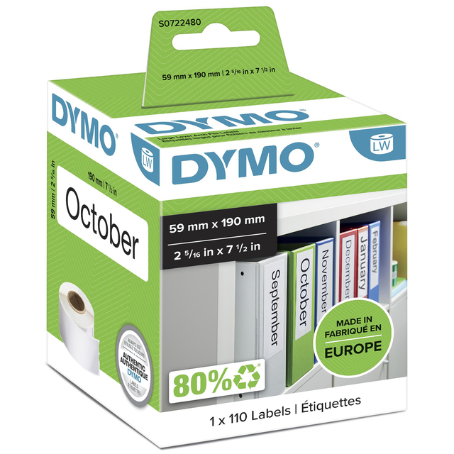 Etiket Dymo LabelWriter naamkaart ordner 59x190mm 1 rol á 110 stuks wit afbeelding