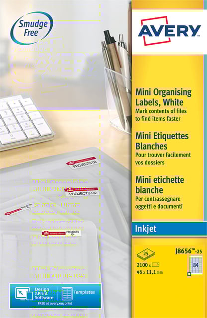 Etiket Avery J8656-25 46x11.1mm wit 2100 etiketten afbeelding