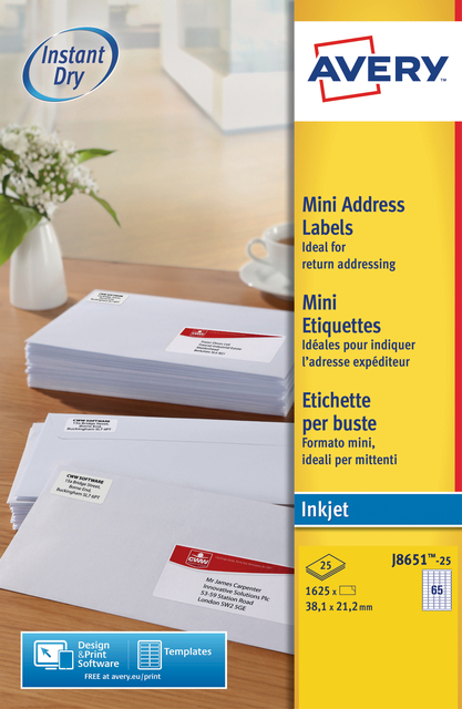 Etiket Avery J8651-25 38.1x21.2mm wit 1625stuks afbeelding