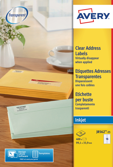 Etiket Avery J8562-25 99.1x33.9mm transparant 400stuks afbeelding