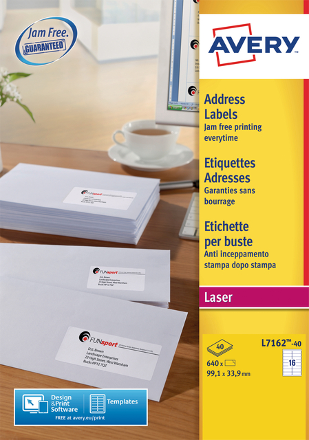 Etiket Avery L7162-40 99.1x33.9mm wit 640stuks afbeelding