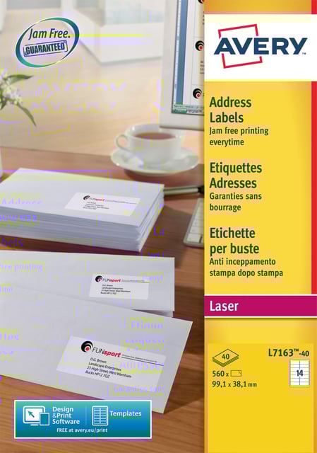 Etiket Avery L7163-40 99.1x38.1mm wit 560 etiketten afbeelding