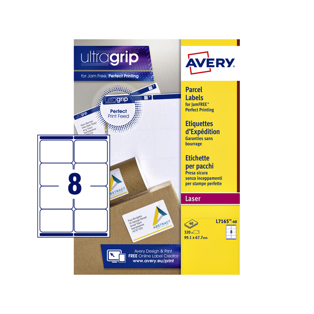 Etiket Avery L7165-40 99.1x67.7mm wit 320stuks afbeelding