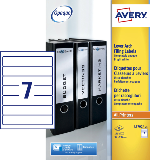 Rugetiket Avery smal 39x192mm zelfklevend wit 25 vel afbeelding