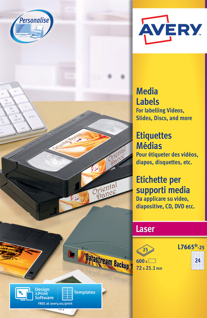 Etiket Avery L7665-25 72x21.2mm voor datatape&apos;s 600stuks afbeelding