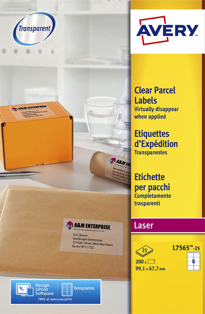 Etiket Avery L7565-25 99.1x67.7mm transparant 200stuks afbeelding