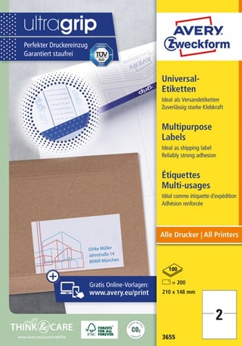 Etiket Avery Zweckform 3655 210x148mm A5 wit 200stuks