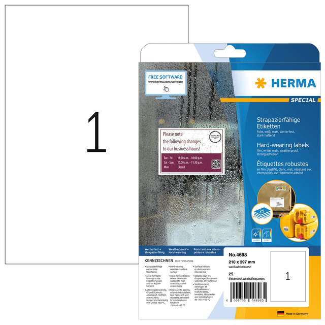 Etiket HERMA 4698 210x297mm weerbestendig wit 25stuks afbeelding