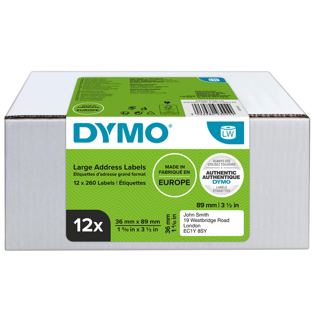 Etiket Dymo LabelWriter adressering 36x89mm 12 rollen á 260 stuks wit — Foto 2 van 2
