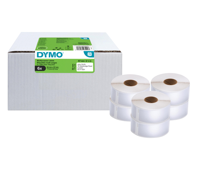 Etiket Dymo LabelWriter multifunctioneel 32x57mm 6 rollen á 1000 stuks wit afbeelding