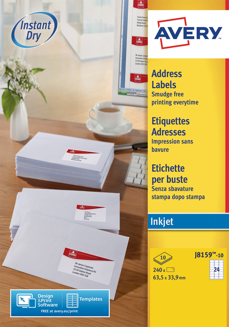 Etiket Avery J8159-10 63.5x33.9mm wit 240 etiketten afbeelding
