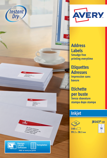 Etiket Avery J8163-10 99.1x38.1mm wit 140 etiketten afbeelding