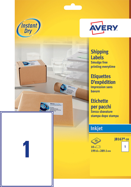 Etiket Avery J8167-10 199.6x289.1mm wit 10stuks afbeelding