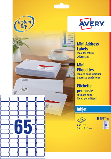 Etiket Avery J8651-10 38.1x21.2mm wit 650stuks afbeelding