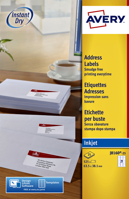 Etiket Avery J8160-10 63.5x38.1mm wit 210 etiketten afbeelding